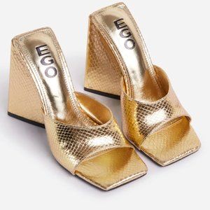 Gold Square Peep Toe Heels Mules by EGO